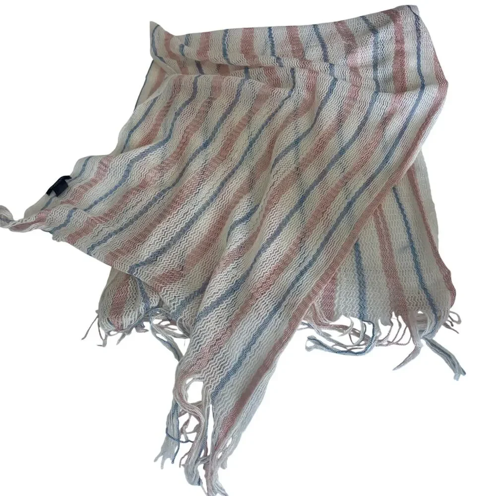 BURBERRY London Pastel Chevron Stripe Crocheted Fringe Scarf Wrap Mohair Blend